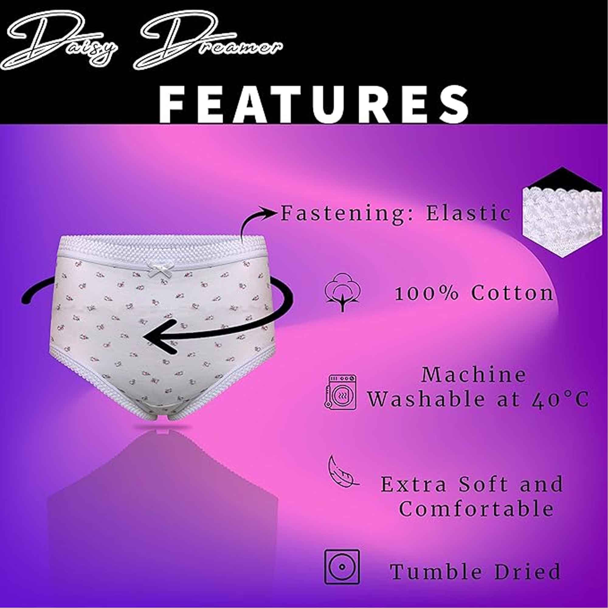 Women's 100% Cotton Maxi Briefs 6 Pack – Full Coverage, UK 10–24