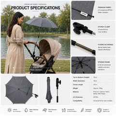 Premium Baby Parasol – Universal Clamp, Fits All Prams & Pushchairs
