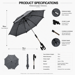 Premium Baby Parasol – Universal Clamp, Fits All Prams & Pushchairs
