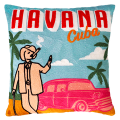 Havana Cuba Needlepoint Cushion – Retro Design, 45cm, Red Velvet Back