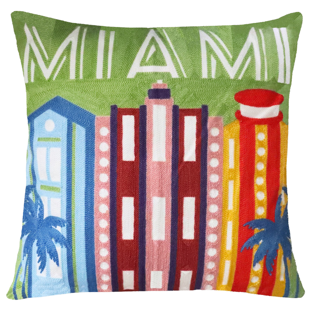 Miami Art Deco Needlepoint Cushion – 45cm, Velvet Back