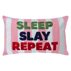 Sleep Slay Repeat Needlepoint Cushion – Pink Stripe, 45cm