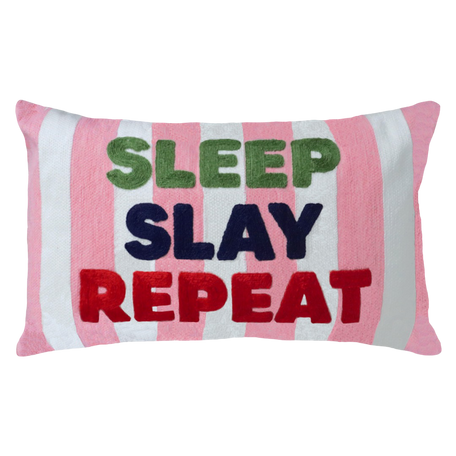 Sleep Slay Repeat Needlepoint Cushion – Pink Stripe, 45cm