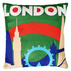 London Skyline Needlepoint Cushion – 45cm, Blue Velvet Back