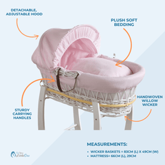 Wicker Moses Basket with Rocking Stand – Newborn Basket, Mattress Included