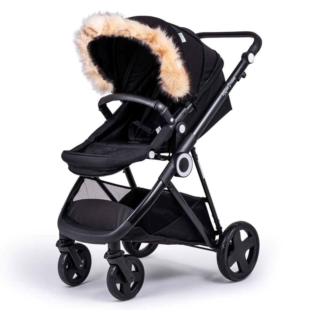 Pram Fur Hood Trim – Universal Attachment, Dark or Light Grey