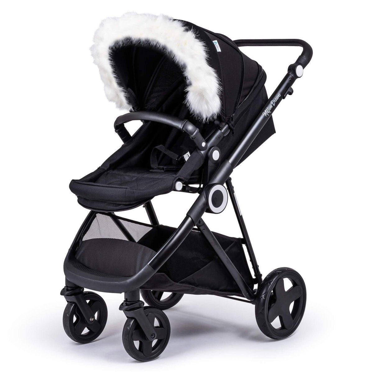 Pram Fur Hood Trim – Universal Attachment, Dark or Light Grey