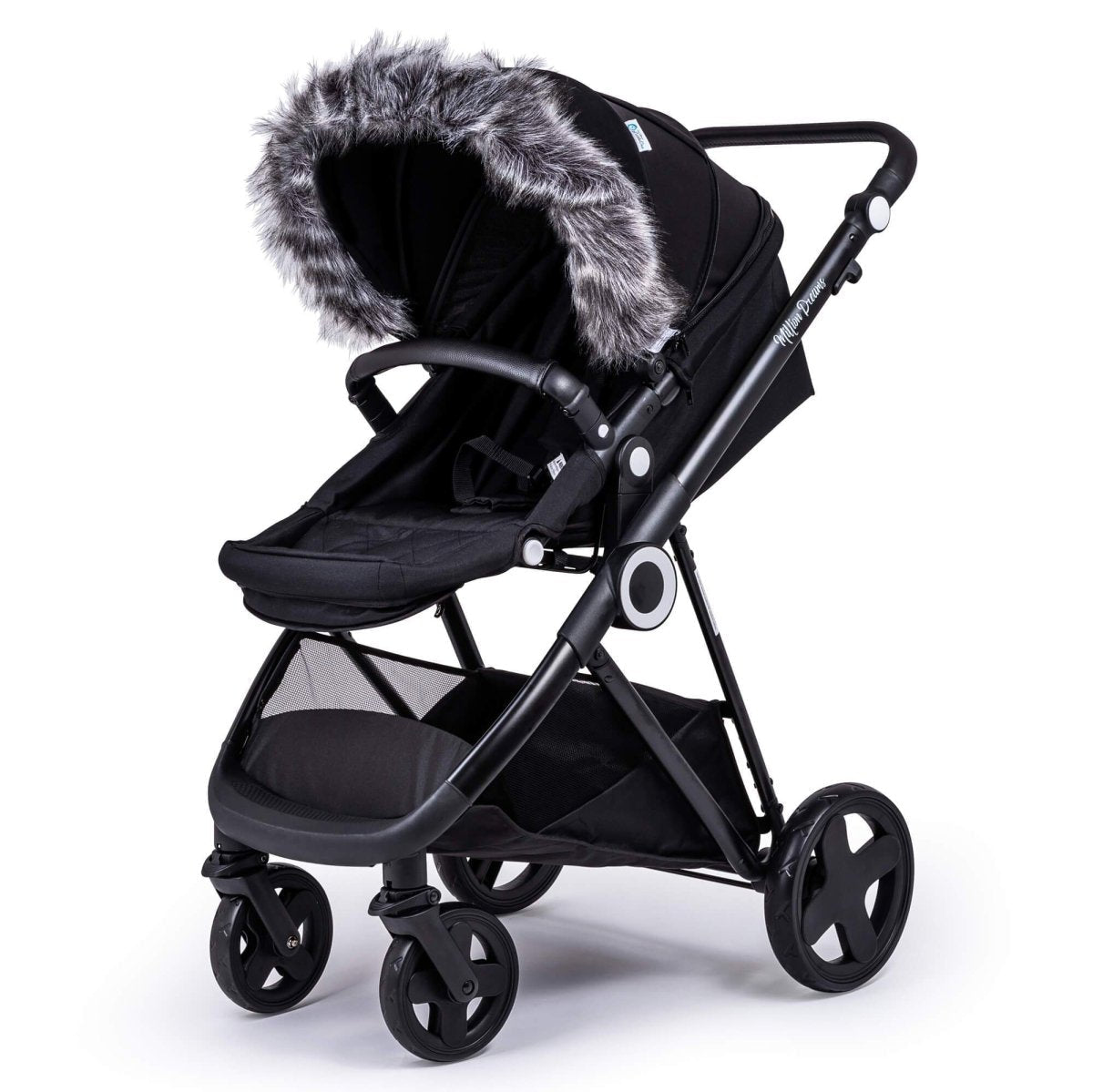 Pram Fur Hood Trim – Universal Attachment, Dark or Light Grey