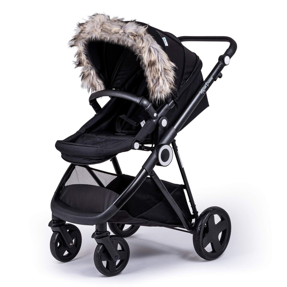 Pram Fur Hood Trim – Universal Attachment, Dark or Light Grey