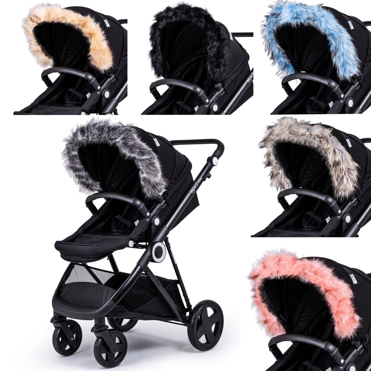 Pram Fur Hood Trim – Universal Attachment, Dark or Light Grey