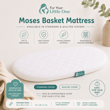 Quilted Moses Basket Mattress 74 x 28cm – Firm Flat Replacement
