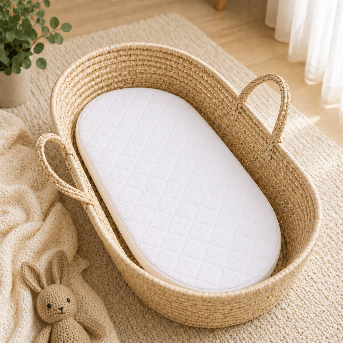 Quilted Moses Basket Mattress 66 x 28cm – Firm Flat Replacement
