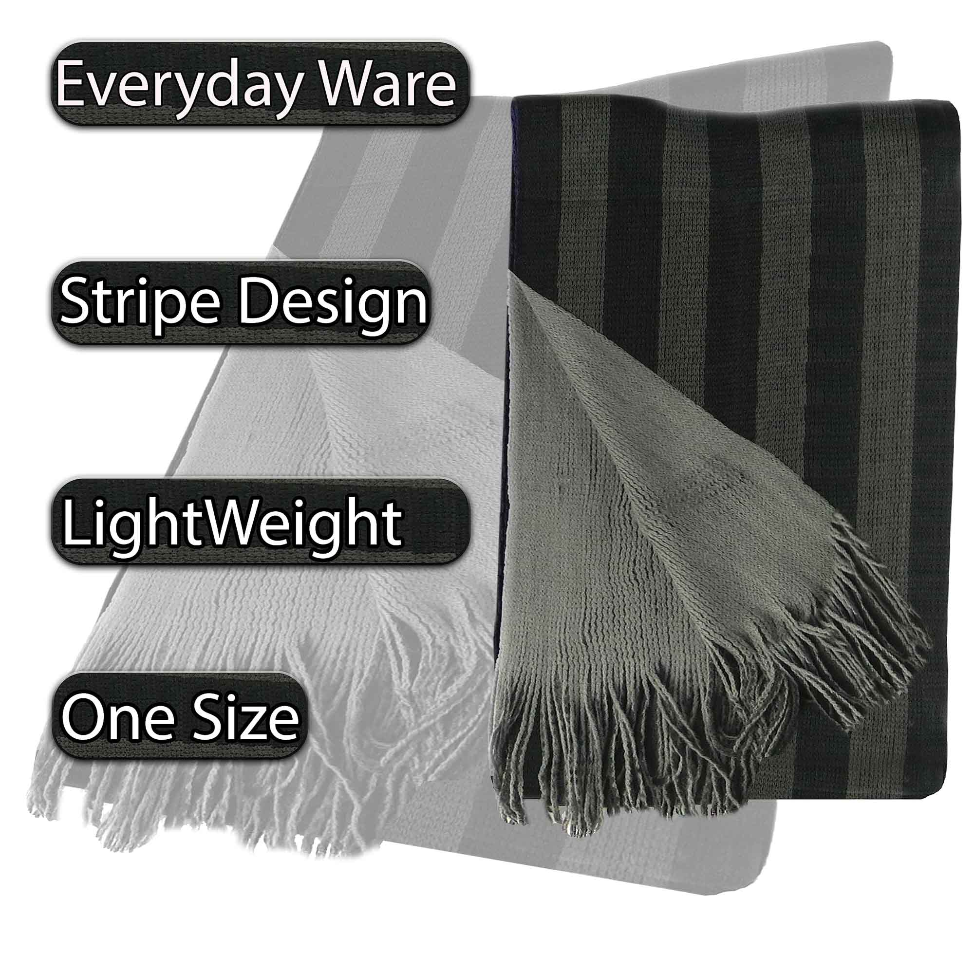 Men's Reversible Stripe Design Scarf Soft Woven Acrylic Winter Accessory