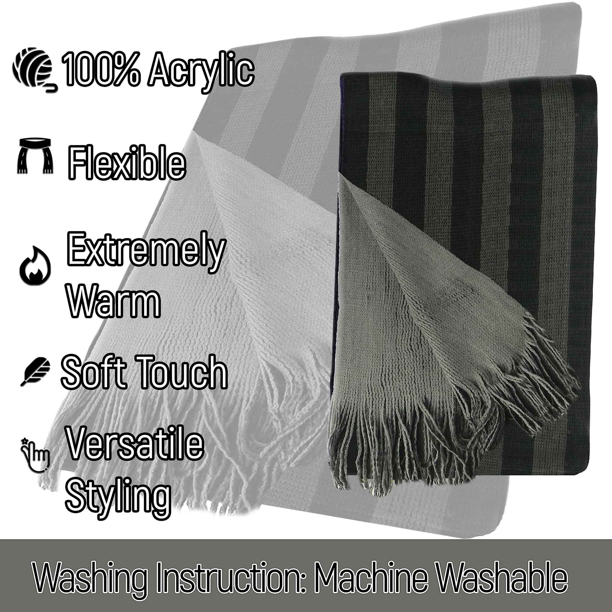 Men's Reversible Stripe Design Scarf Soft Woven Acrylic Winter Accessory