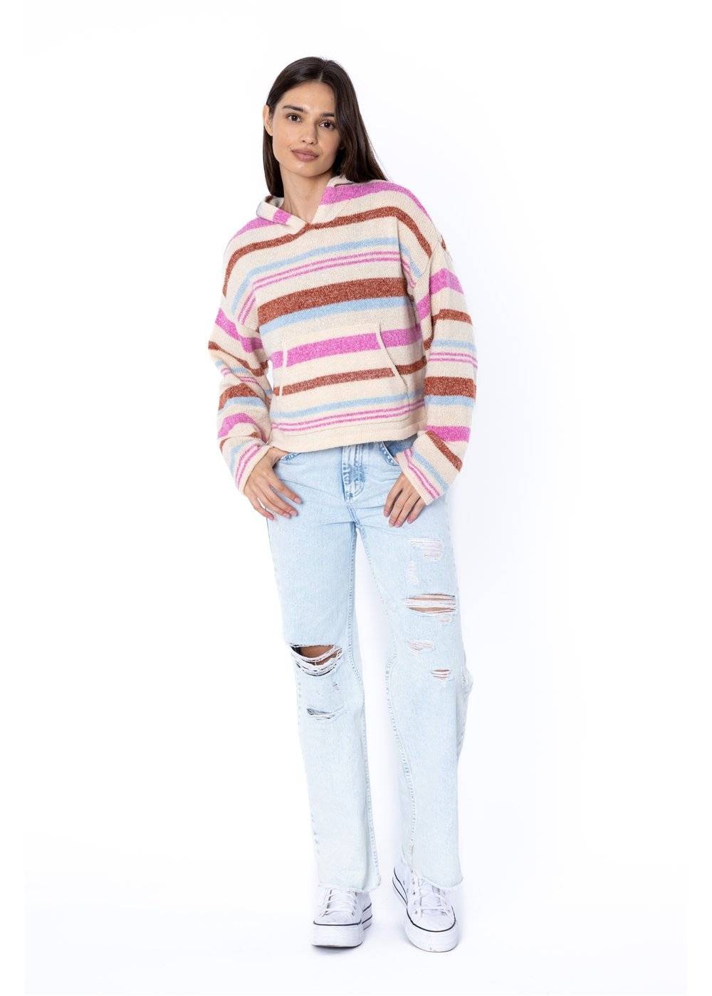 Sisstrevolution Women's Seabrook Striped Hooded Jumper, Polyester