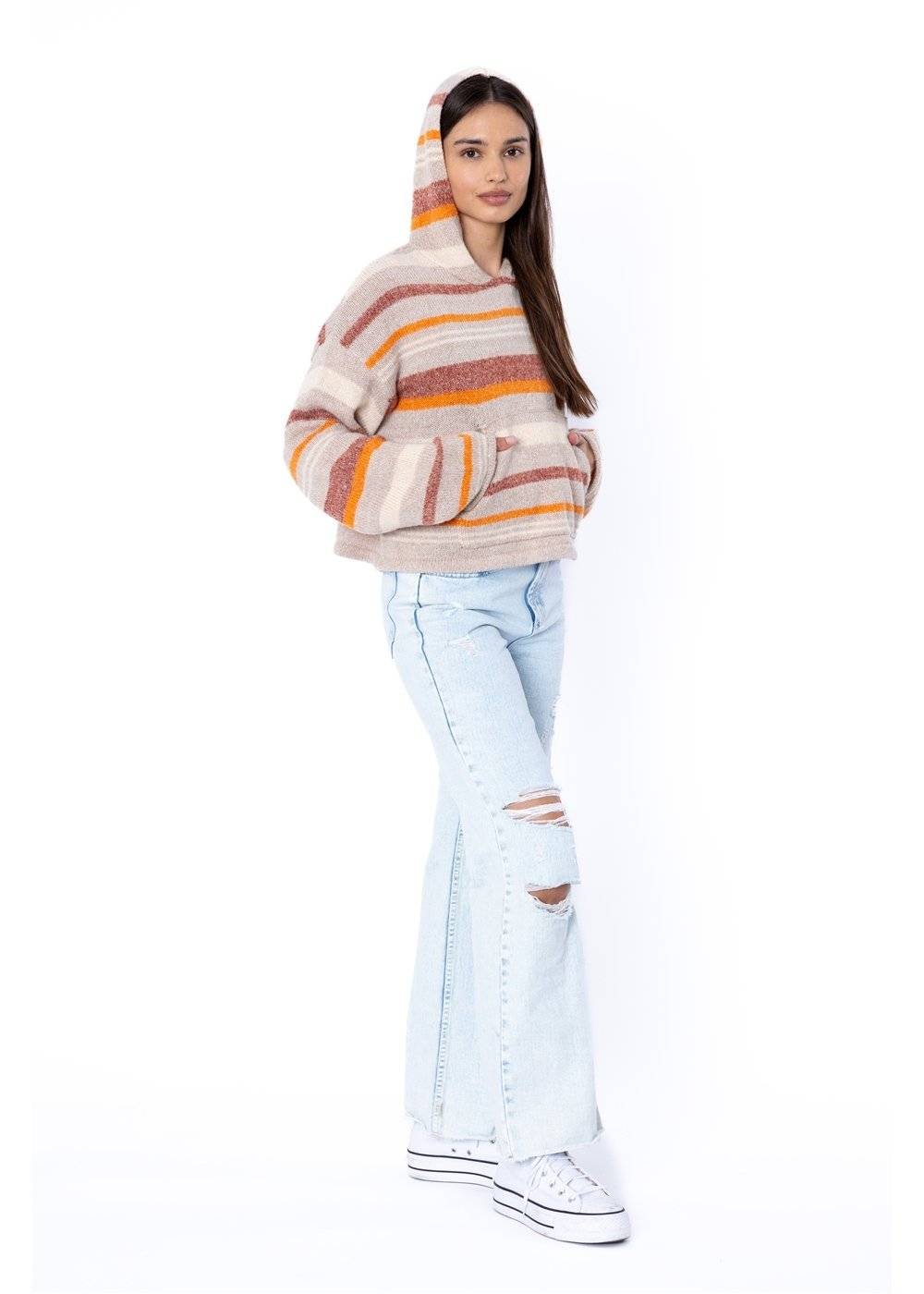 Sisstrevolution Women's Seabrook Striped Hooded Jumper, Polyester