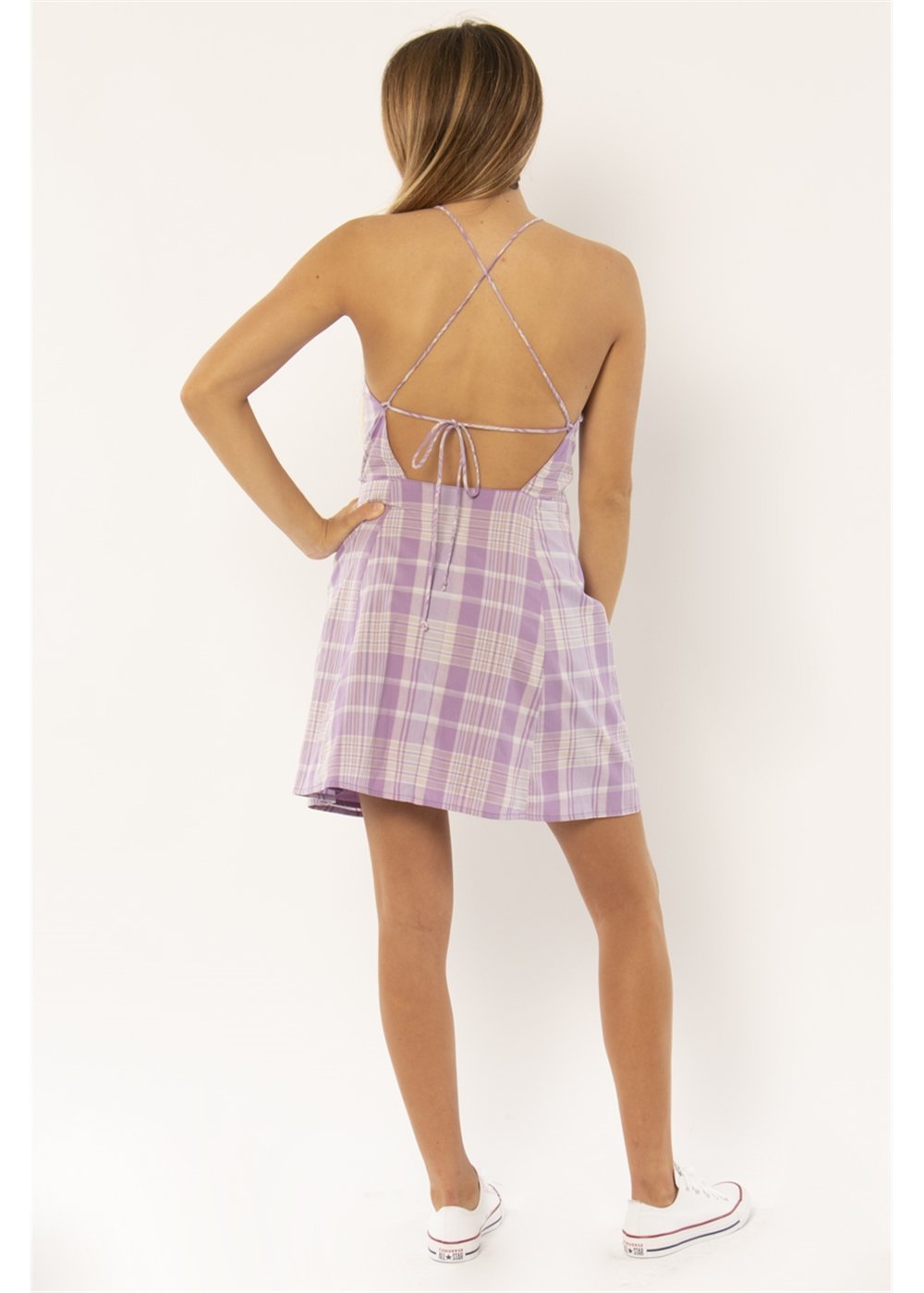 Maria Plaid Cotton Mini Dress with Patch Pockets
