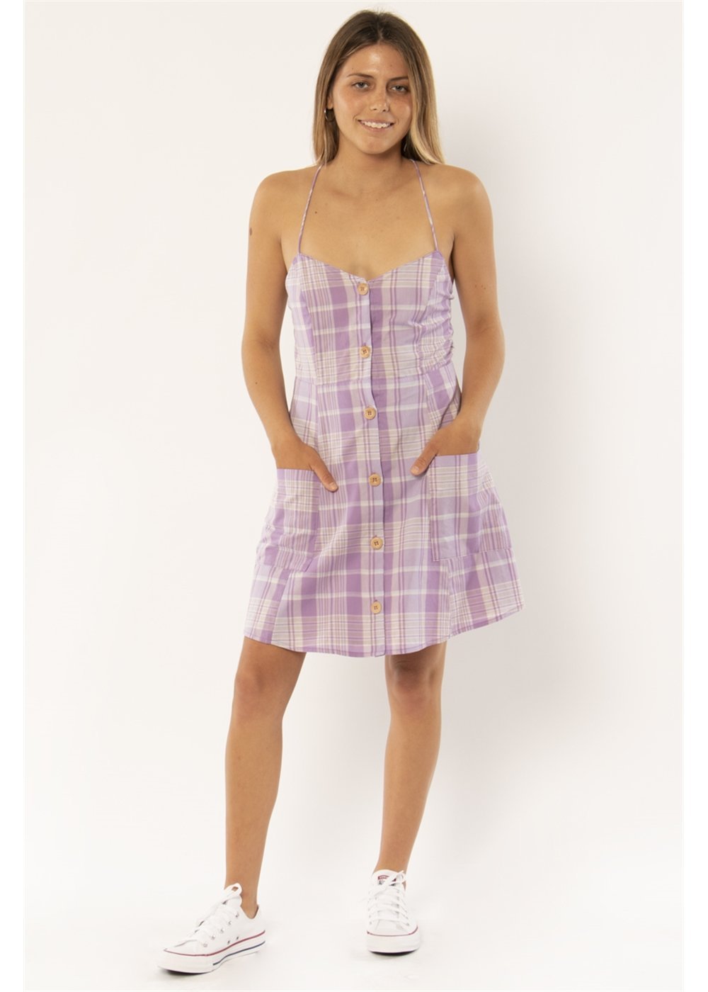 Maria Plaid Cotton Mini Dress with Patch Pockets