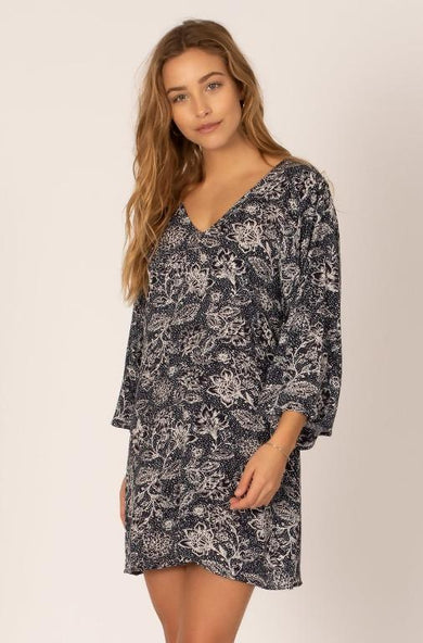 Whispering Winds Woven Cotton Dress in Midnight
