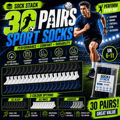 30 Pairs Men's Cotton Rich Performance Sport Socks UK 6-11 Black Grey White