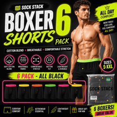 6 Pack Black Cotton Blend Boxer Shorts Men's Breathable Stretch Colorful