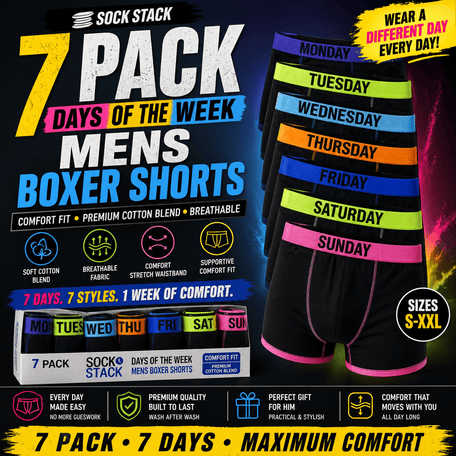 7 Pack Days Of The Week Men's Boxer Shorts Comfort Fit Premium Cotton Blend