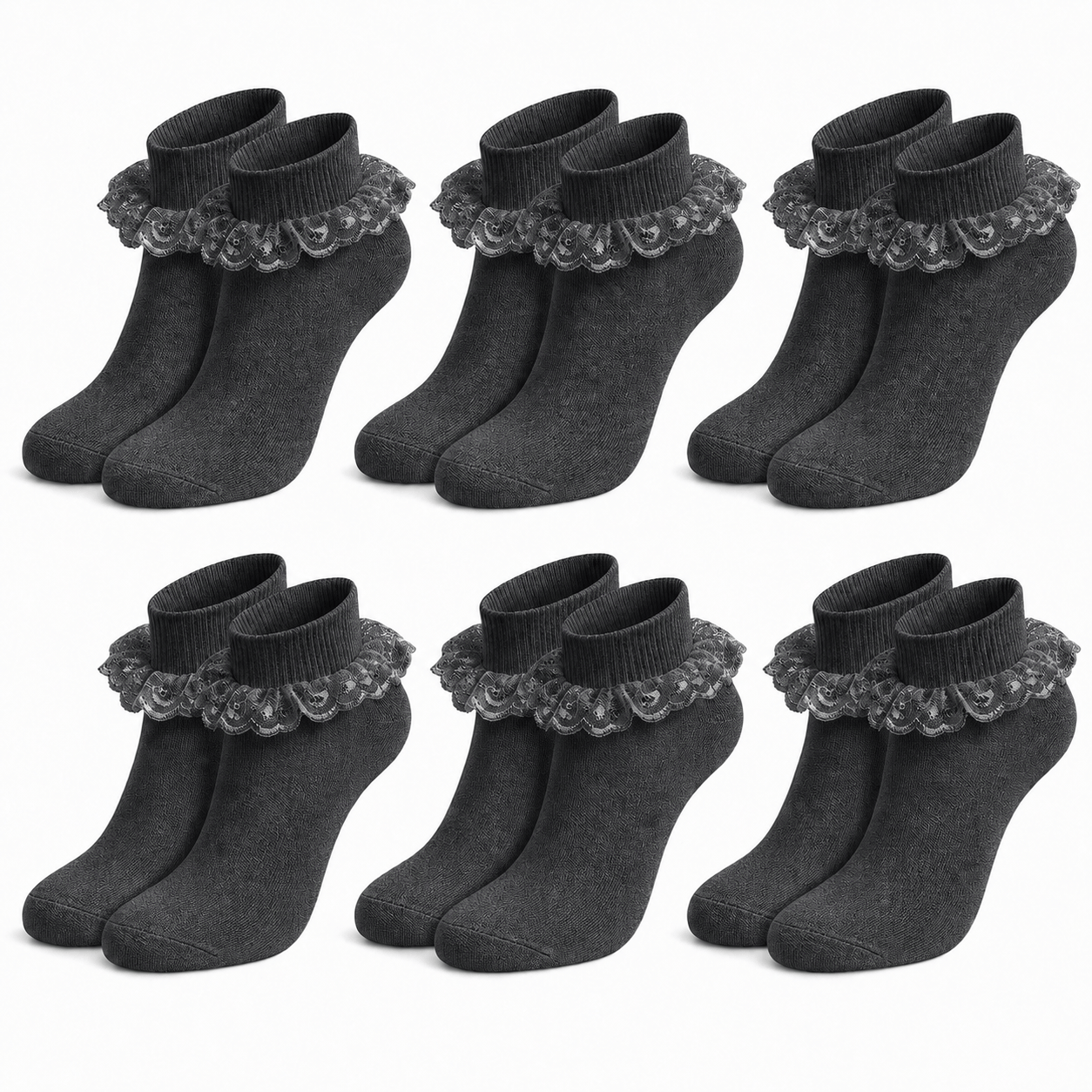 Girls' Cotton Rich Frilly Ankle Socks 6 Pairs Durable Breathable Sculpted Heels