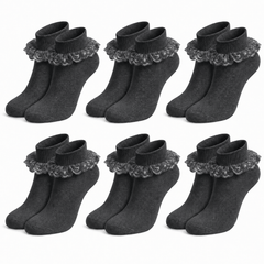 Girls' Cotton Rich Frilly Ankle Socks 6 Pairs Durable Breathable Sculpted Heels
