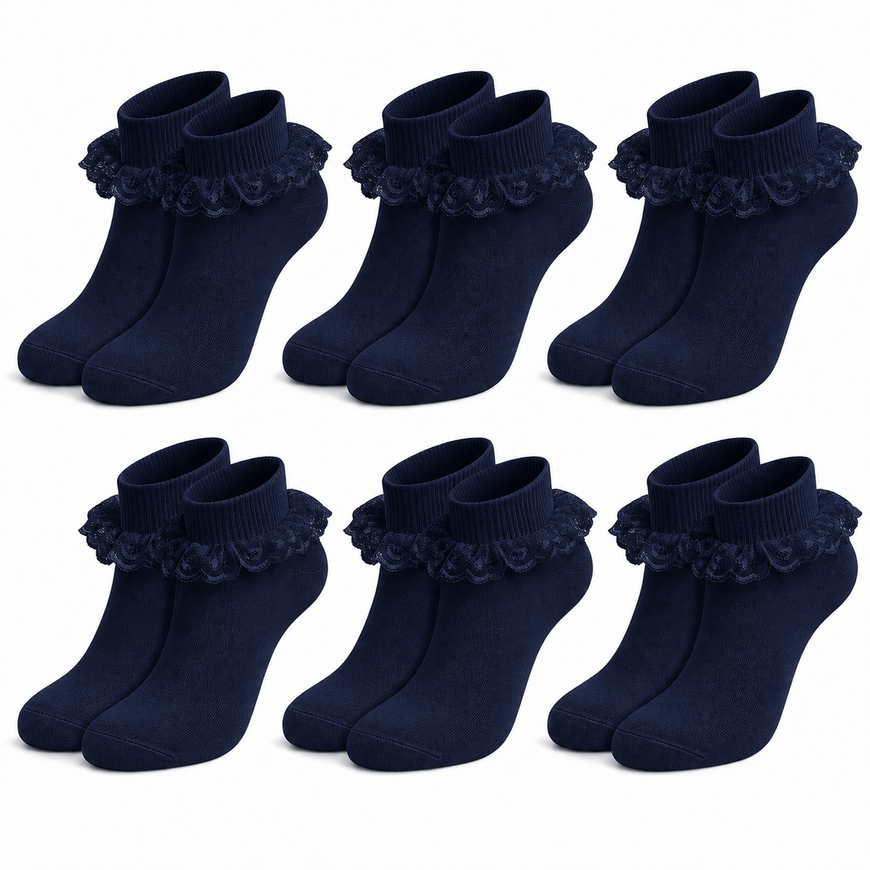 Girls' Cotton Rich Frilly Ankle Socks 6 Pairs Durable Breathable Sculpted Heels