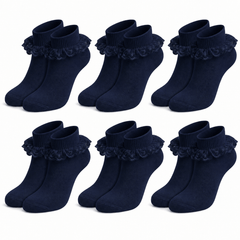 Girls' Cotton Rich Frilly Ankle Socks 6 Pairs Durable Breathable Sculpted Heels