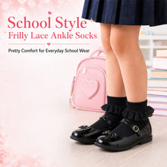 Girls' Cotton Rich Frilly Ankle Socks 6 Pairs Durable Breathable Sculpted Heels