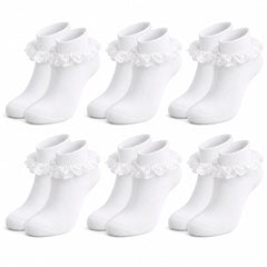 Girls' Cotton Rich Frilly Ankle Socks 6 Pairs Durable Breathable Sculpted Heels
