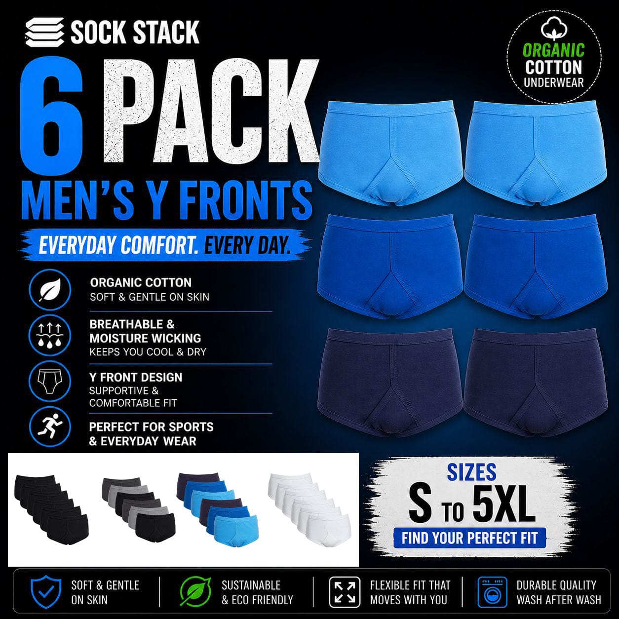 Men's Cotton Y-Front Briefs 6 Pack – 100% Cotton, S–5XL