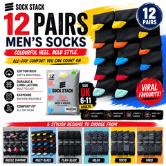 Men's Socks 12 Pairs Cotton Colorful Heel Toe Black Argyle Diamond Easycare