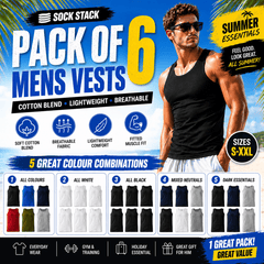 Men's Gym Muscle Vests 6 Pack – Cotton Blend, Fitted
