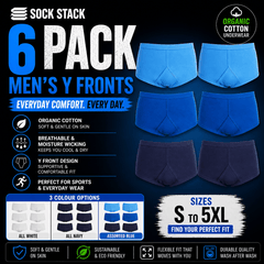 Pack Of 6 Men's Organic Cotton Y Front Underpants Breathable Moisture Wicking