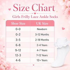 White Girls' Tutu Frilly Ankle Socks With Lace And Bow 6 Pairs Cotton Rich