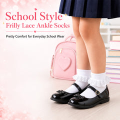 White Girls' Tutu Frilly Ankle Socks With Lace And Bow 6 Pairs Cotton Rich