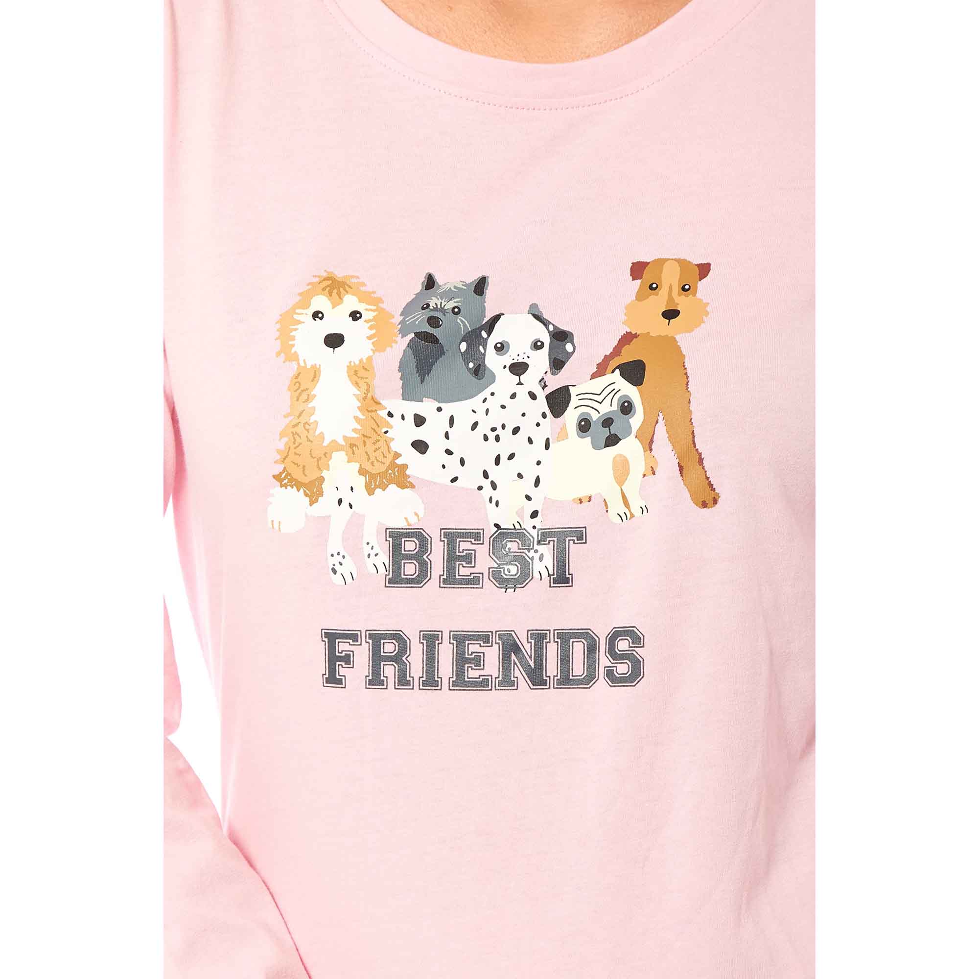 Women's Soft Pink Dogs Pyjama Lounge Set Jersey Cotton Easy Care