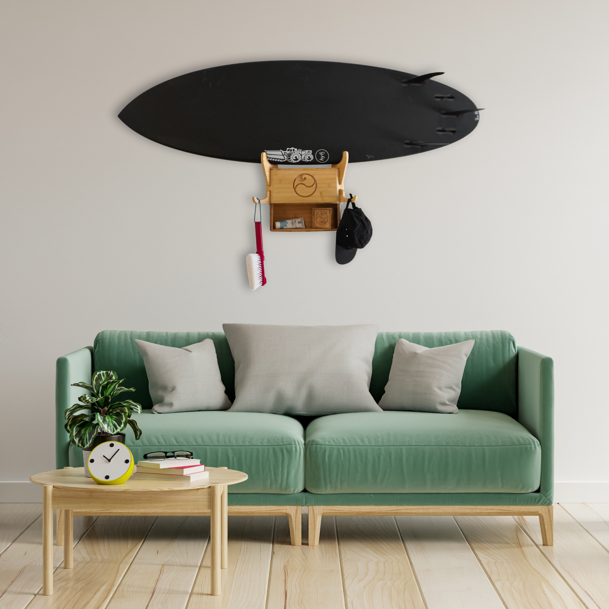 Living in Sunshine Solo Surfboard Wall Rack, Bamboo and Cork
