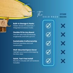 Living in Sunshine Solo Surfboard Wall Rack, Bamboo and Cork