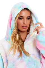 Tie Dye Rainbow Oversized Hooded Plush Fleece Wearable Blanket