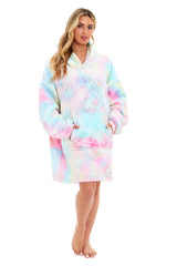 Tie Dye Rainbow Oversized Hooded Plush Fleece Wearable Blanket