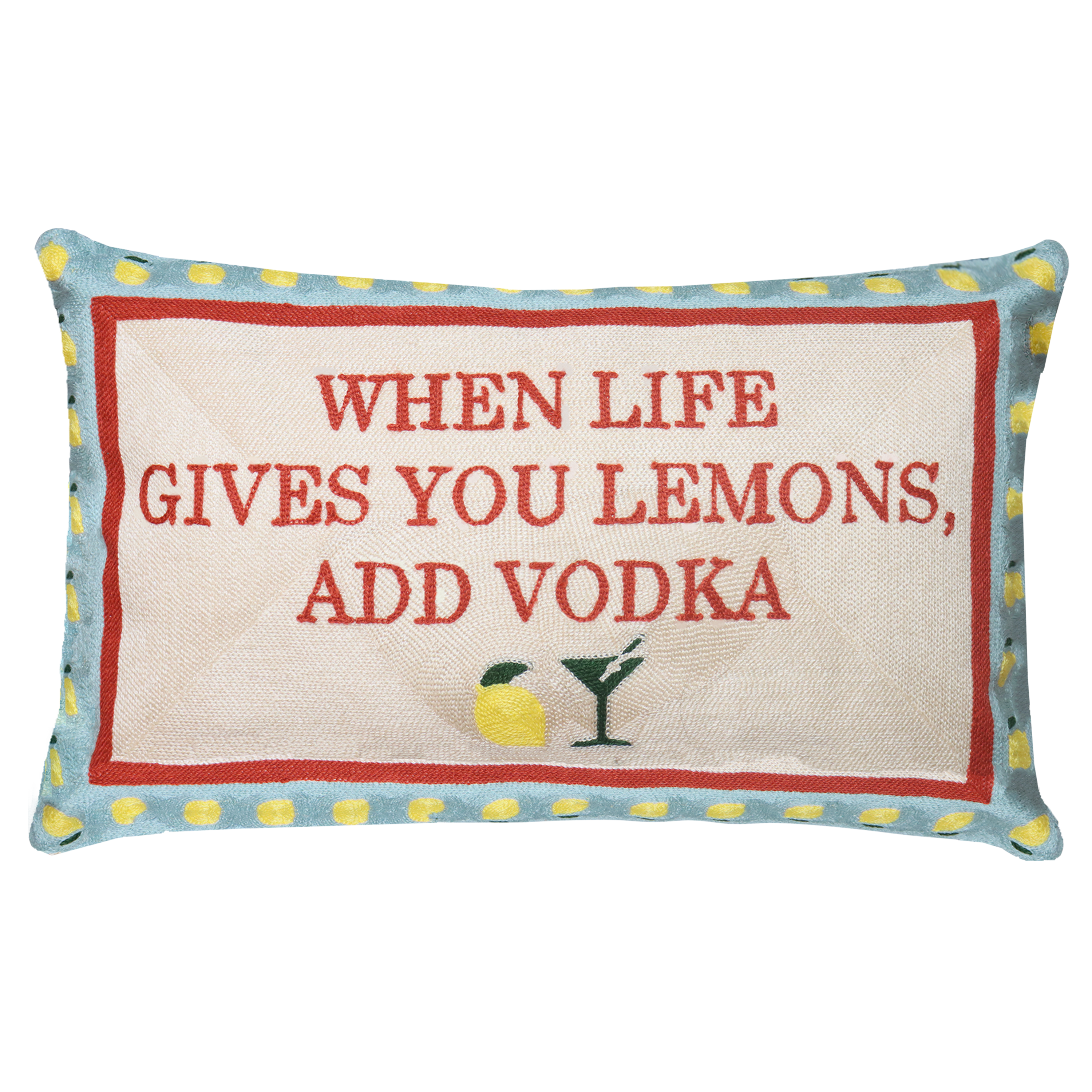 When Life Gives You Lemons, Add Vodka Cushion – 45cm, Green Velvet