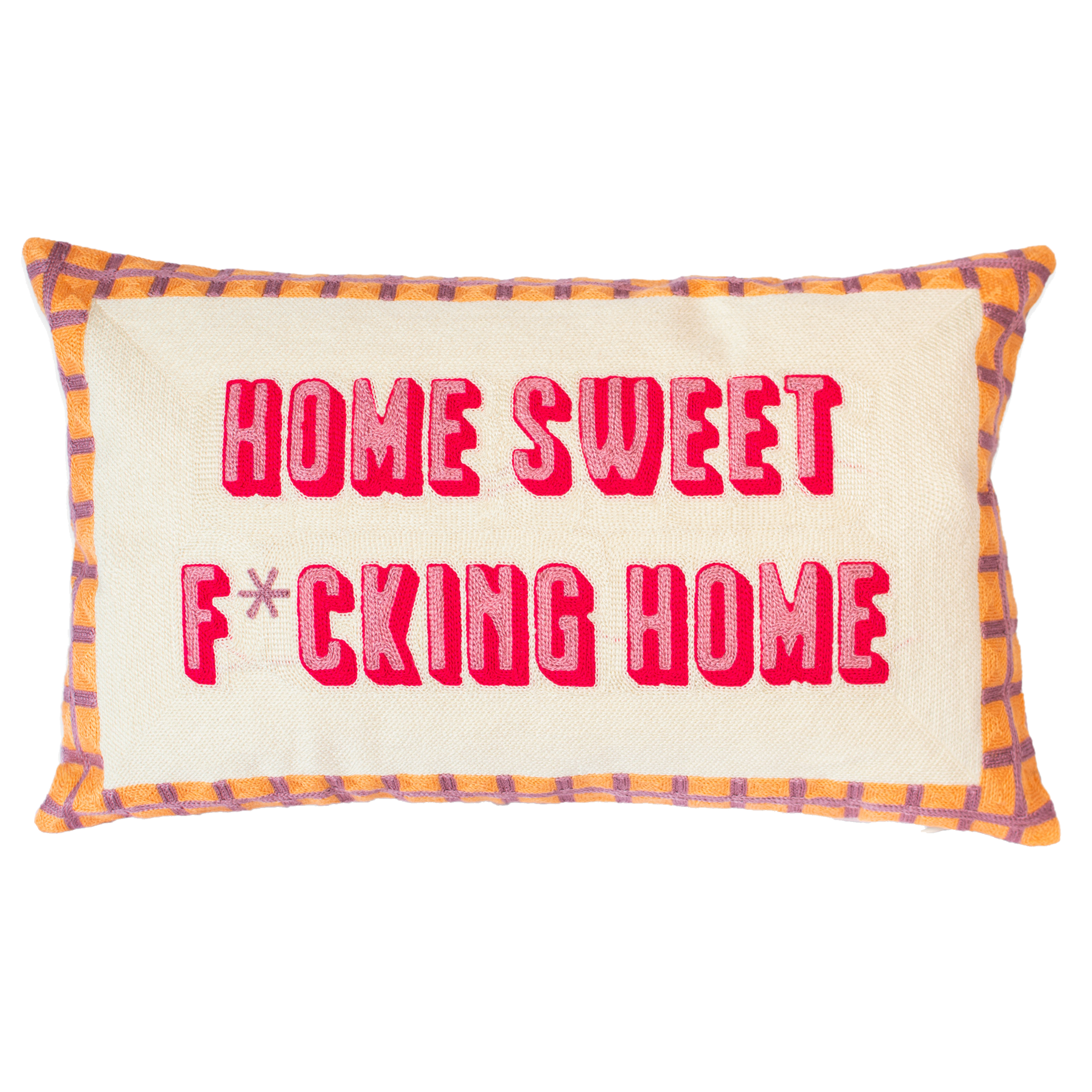 Home Sweet F*cking Home Needlepoint Cushion – 45cm, Pink Velvet Back