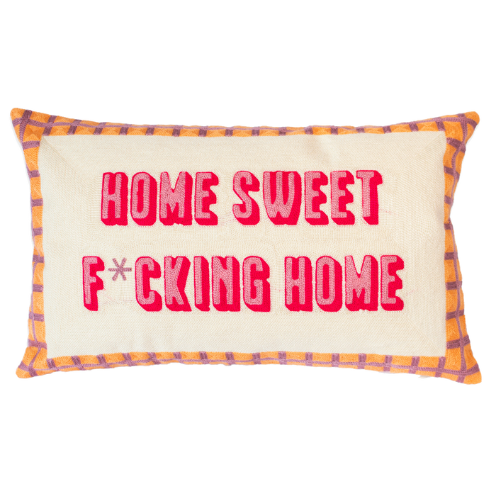 Home Sweet F*cking Home Needlepoint Cushion, 45cm, Pink Velvet Back