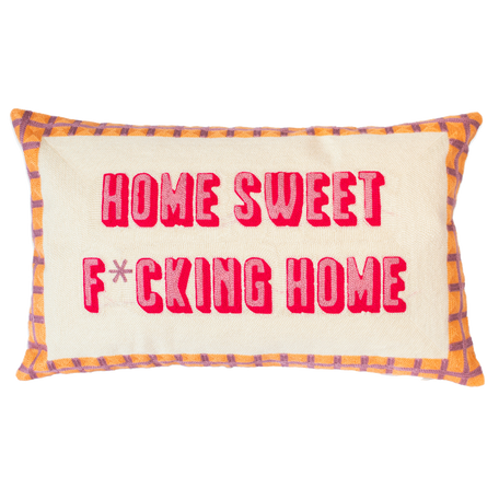 Home Sweet F*cking Home Needlepoint Cushion – 45cm, Pink Velvet Back