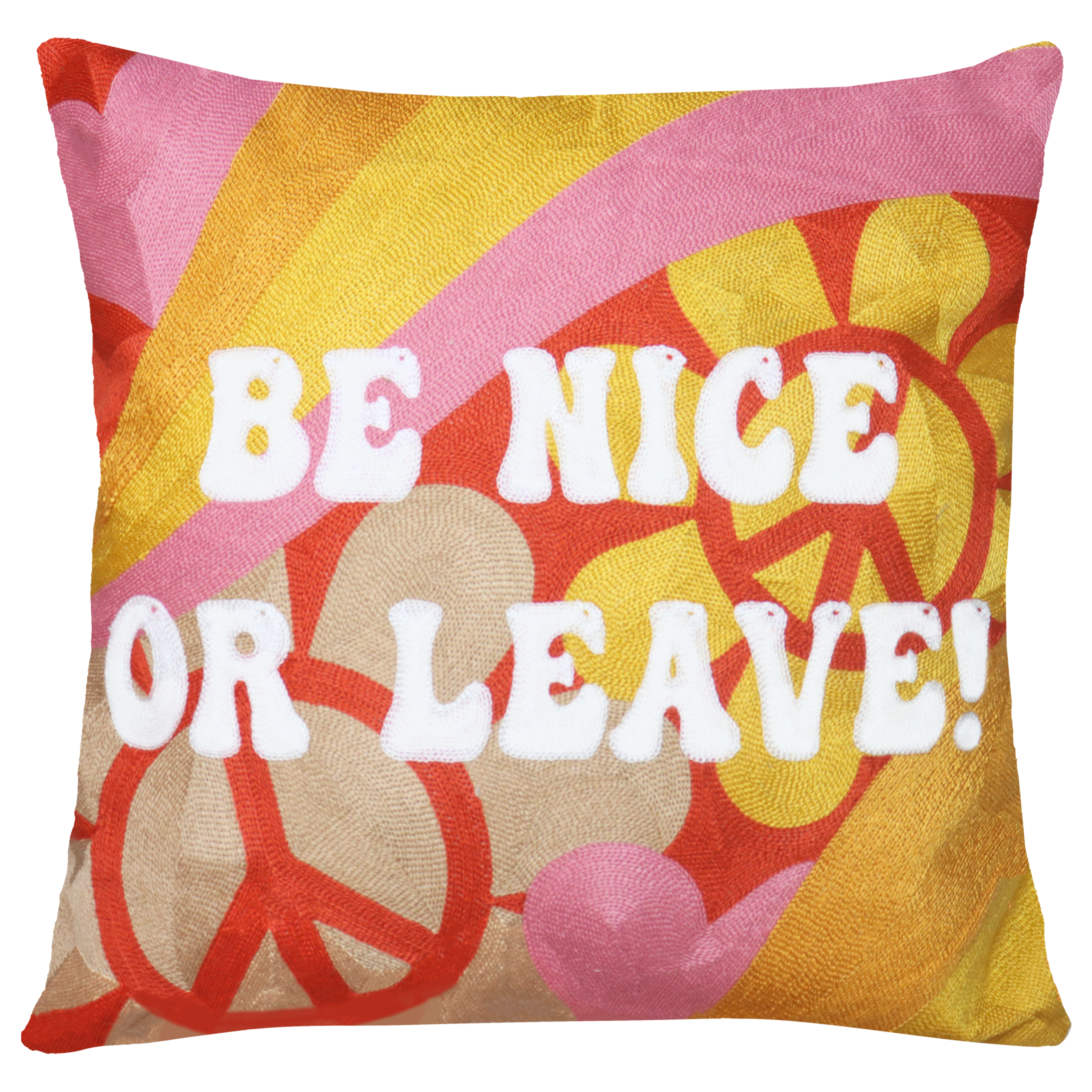 Be Nice or Leave Needlepoint Cushion – Floral Slogan, 45cm