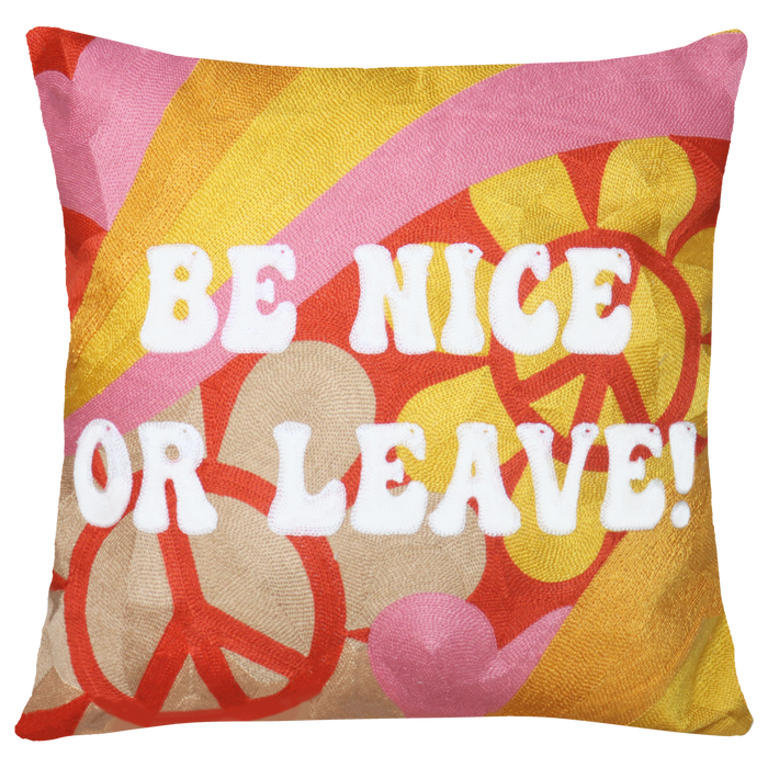 Be Nice or Leave Needlepoint Cushion, Floral Slogan, 45cm