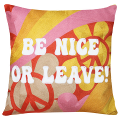 Be Nice or Leave Needlepoint Cushion – Floral Slogan, 45cm